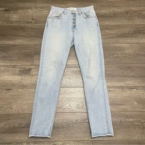 REFORMATION Womens High Rise French Skinny Jeans Caribbean Blue Button Fly Sz 26